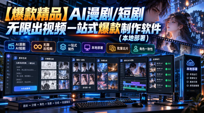 【爆款精品】AI漫剧/短剧无限出视频一站式爆款制作软件(本地部署)-爱搭资源网