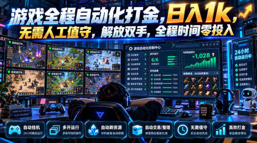游戏全程自动化打金，日入1k，无需人工值守，解放双手，全程时间零投入【揭秘】-爱搭资源网