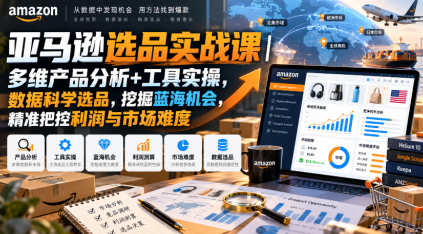 亚马逊选品实战课｜多维产品分析+工具实操，数据科学选品，挖掘蓝海机会，精准把控利润与市场难度-爱搭资源网