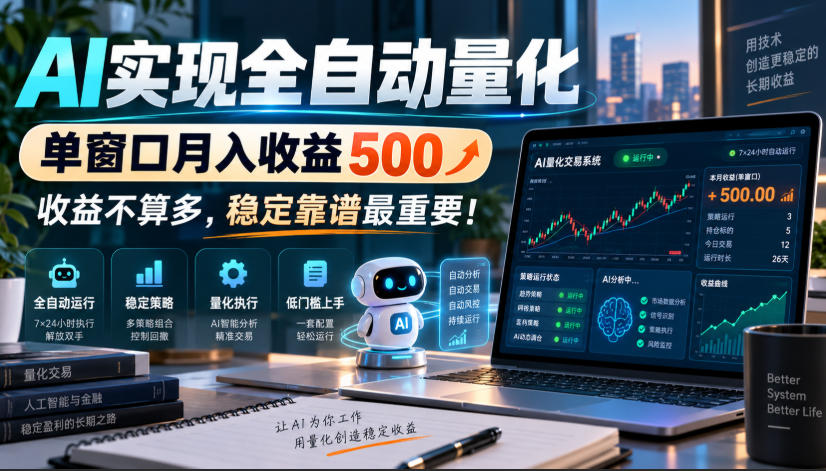 AI实现全自动量化，单窗口月入收益500，收益不算多，稳定靠谱最重要！【揭秘】-爱搭资源网