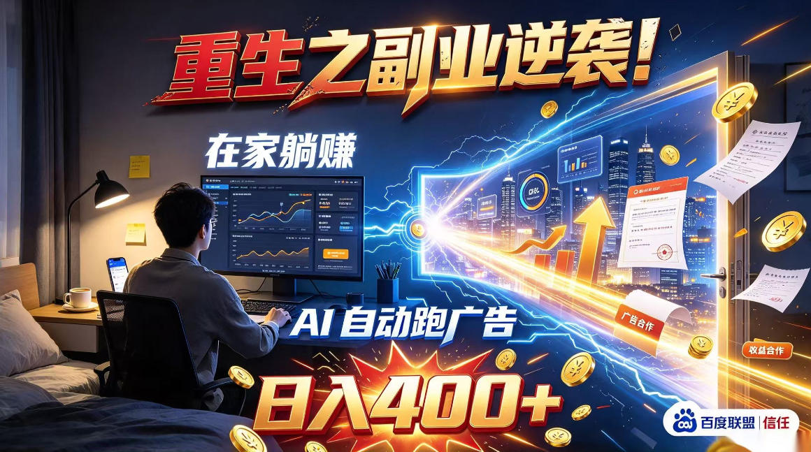 重生之副业逆袭！在家躺赚AI自动跑广告日入400+，无需人工操作【揭秘】-爱搭资源网