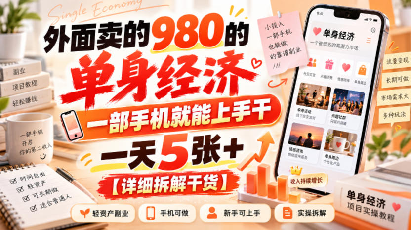 外面卖的980的单身经济，一部手机就能上手干，一天5张+【详细拆解干货】-爱搭资源网