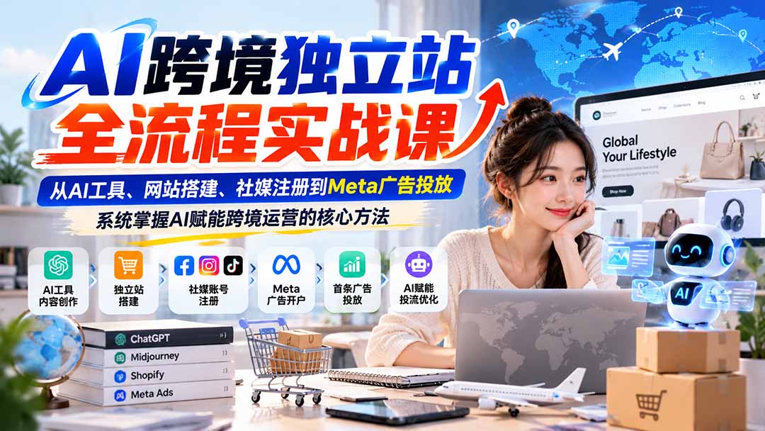 AI跨境独立站全流程实战课：从AI工具、网站搭建、社媒注册到Meta广告投放，系统掌握AI赋能跨境运营的核心方法-爱搭资源网