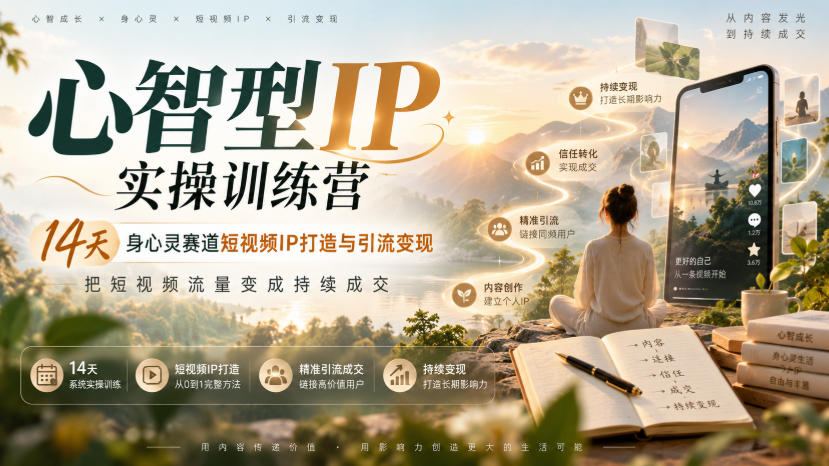 心智型IP实操训练营｜14天身心灵赛道短视频IP打造与引流变现，把短视频流量变成持续成交-爱搭资源网