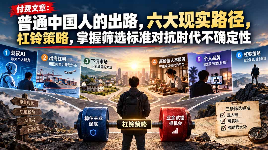 付费文章：普通中国人的出路，六大现实路径，杠铃策略，掌握筛选标准对抗时代不确定性-爱搭资源网