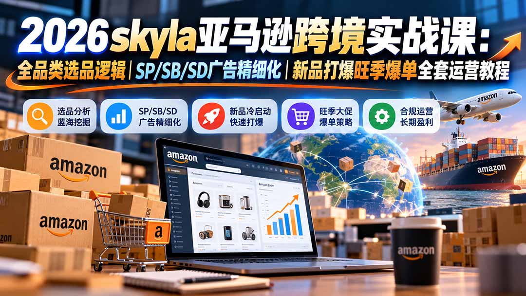 skyla亚马逊跨境实战课-更新1019：全品类选品逻辑｜SP/SB/SD广告精细化｜新品打爆旺季爆单全套运营教程-爱搭资源网