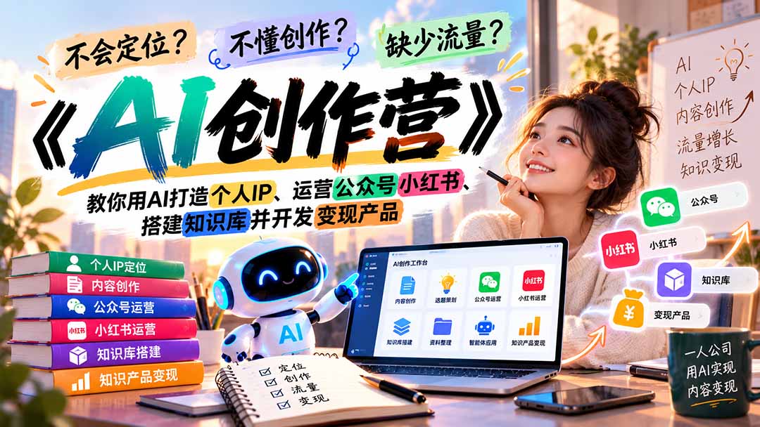 不会定位、不懂创作、缺少流量？《AI创作营》教你用AI打造个人IP、运营公众号小红书、搭建知识库并开发变现产品-爱搭资源网