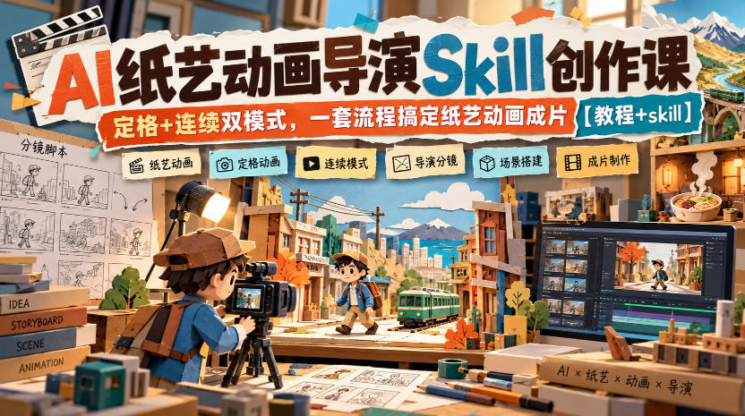 AI纸艺动画导演Skill创作课｜定格+连续双模式，一套流程搞定纸艺动画成片【教程+skill】-爱搭资源网