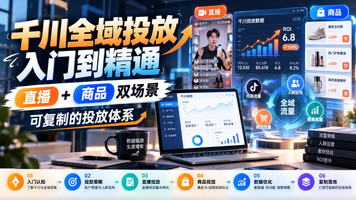 千川全域投放入门到精通，直播+商品双场景，可复制的投放体系-爱搭资源网