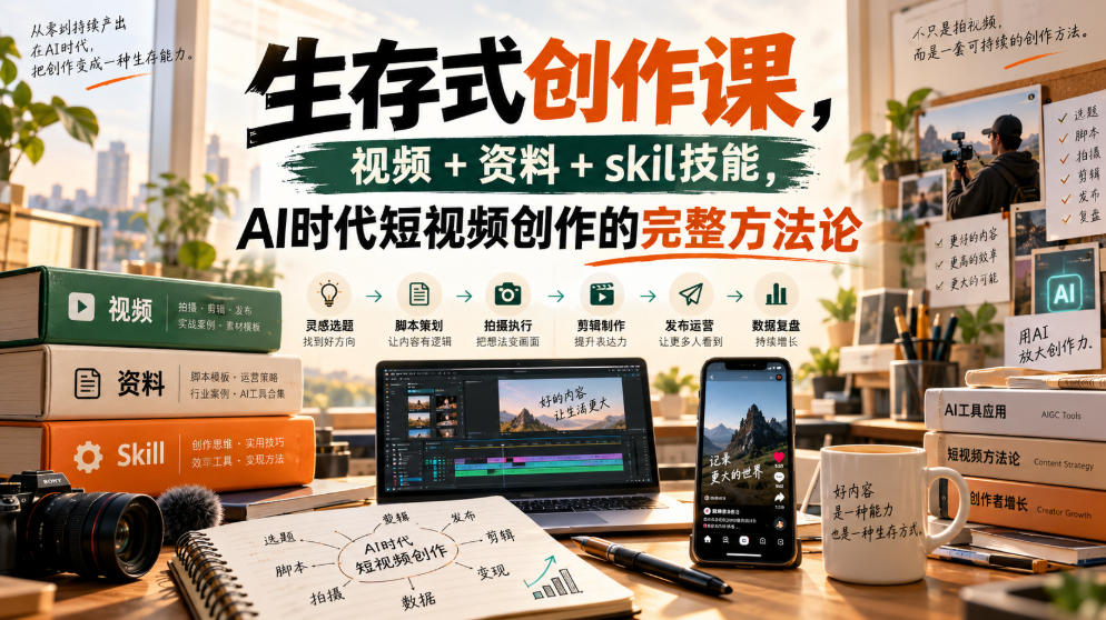 生存式创作课，视频+资料+skil技能，ai时代短视频创作的完整方法论-爱搭资源网