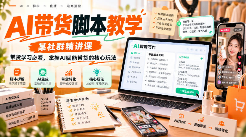 AI带货脚本教学，某社群精讲课，带货学习必看，掌握AI赋能带货的核心玩法-爱搭资源网