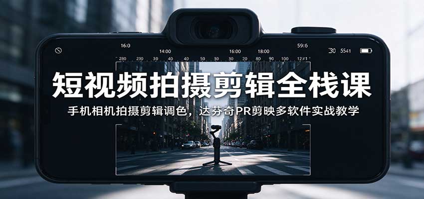 短视频拍摄剪辑全栈课：手机相机拍摄剪辑调色，达芬奇PR剪映多软件实战教学-爱搭资源网