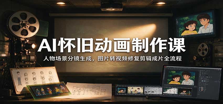 AI怀旧动画制作课：人物场景分镜生成，图片转视频修复剪辑成片全流程-爱搭资源网