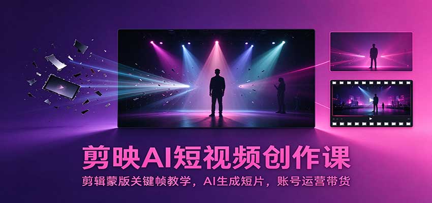 剪映AI短视频创作课：剪辑蒙版关键帧教学，AI生成短片，账号运营带货-爱搭资源网