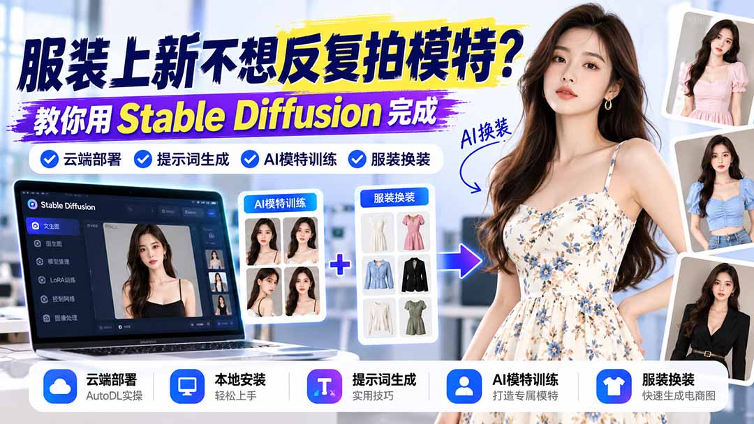 服装上新不想反复拍模特？教你用Stable Diffusion完成云端部署、提示词生成、AI模特训练与换装-爱搭资源网