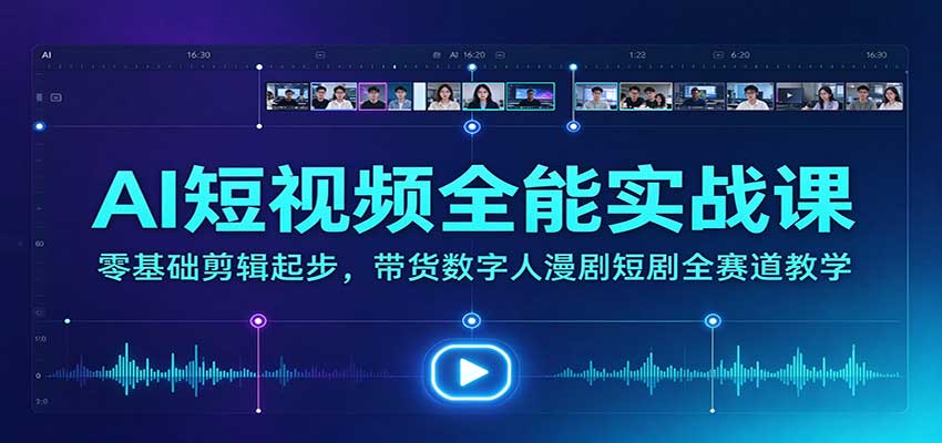 AI短视频全能实战课：零基础剪辑起步，带货数字人漫剧短剧全赛道教学-爱搭资源网