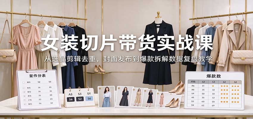 女装切片带货实战课：从选品剪辑去重，封面发布到爆款拆解数据复盘教学-爱搭资源网