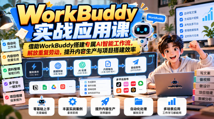 WorkBuddy实战应用课，借助WorkBuddy搭建专属AI智能工作流，解放重复劳动，提升内容生产与项目搭建效率-爱搭资源网