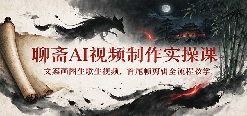 聊斋AI视频制作实操课：文案画图生歌生视频，首尾帧剪辑全流程教学-爱搭资源网