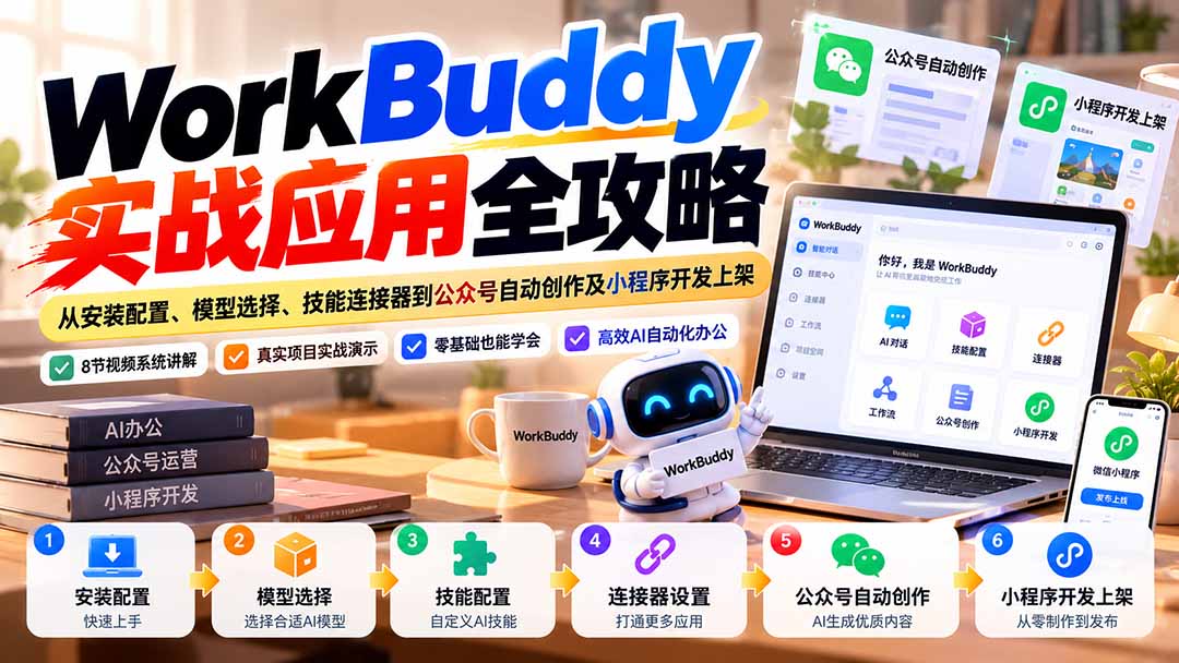 WorkBuddy 实战应用全攻略：从安装配置、模型选择、技能连接器到公众号自动创作及小程序开发上架-爱搭资源网