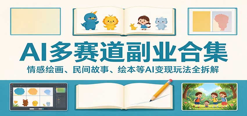 AI多赛道副业合集：情感绘画、民间故事、绘本等AI变现玩法全拆解-爱搭资源网