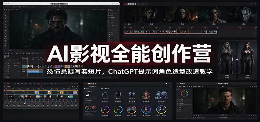 AI影视全能创作营：恐怖悬疑写实短片，ChatGPT提示词角色造型改造教学-爱搭资源网
