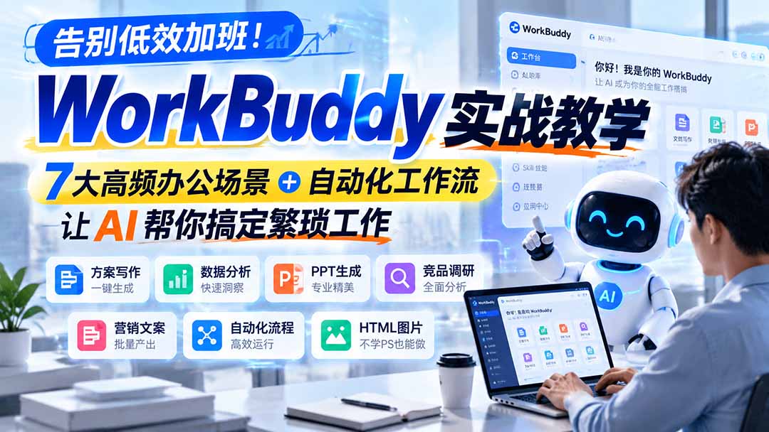 告别低效加班！WorkBuddy实战教学，7大高频办公场景＋自动化工作流，让AI帮你搞定繁琐工作-爱搭资源网