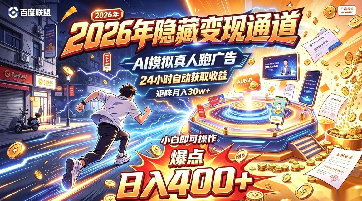 2026年别死磕自媒体，隐藏变现通道，AI模拟真人自动跑广告，小白即可操作，日入400+，矩阵月入可达到30w+【揭秘】-爱搭资源网