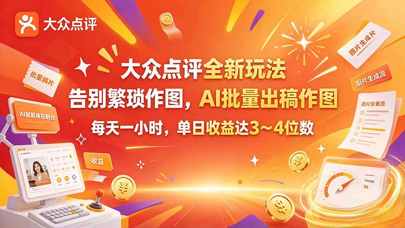 大众点评全新玩法，不用繁琐作图，AI 批量出稿作图，每天一小时，单日收益达 3～4 位数-爱搭资源网