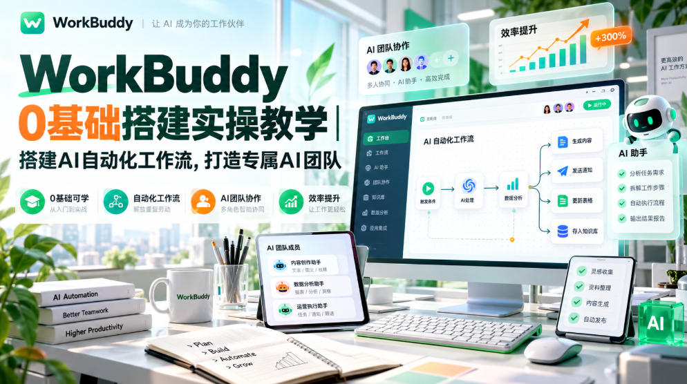 WorkBuddy 0基础搭建实操教学｜搭建AI自动化工作流，打造专属AI团队-爱搭资源网