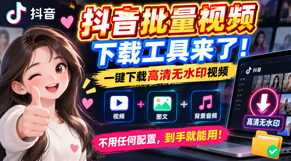 抖音批量视频下载工具，一键下载高清无水印视频，到手就能用-爱搭资源网