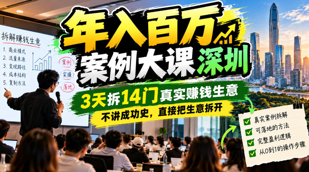 年入百W案例大课深圳，3天拆14门真实賺钱生意，不讲成功史，直接把生意拆开-爱搭资源网