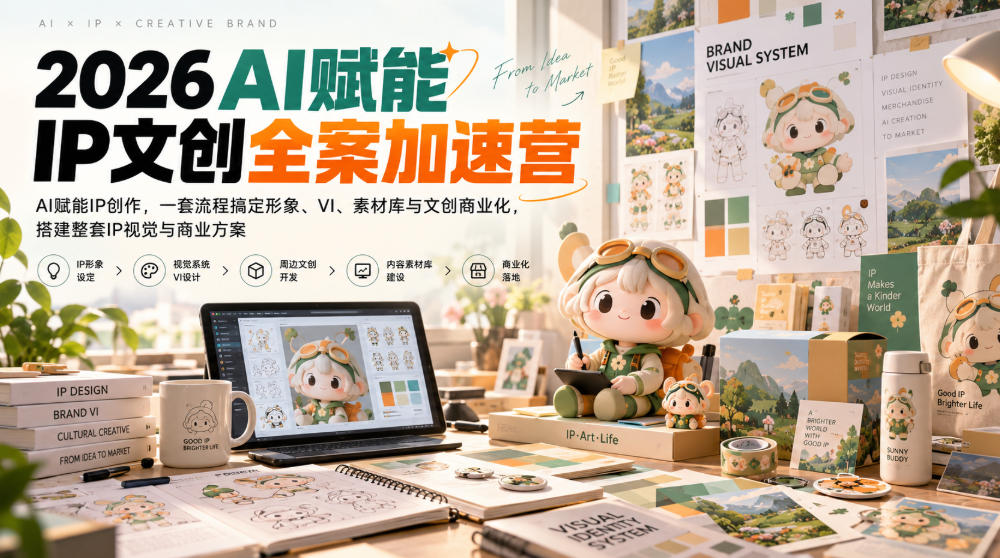 2026AI赋能ip文创全案加速营，AI赋能IP创作，一套流程搞定形象、VI、素材库与文创商业化，搭建整套IP视觉与商业方案-爱搭资源网