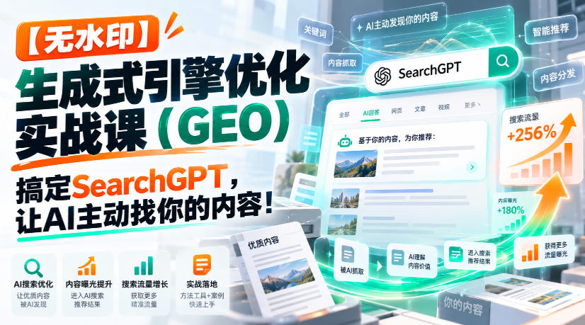 【无水印】生成式引擎优化(GEO)实战课：搞定SearchGPT，让AI主动找你的内容！【原创双语字幕】-爱搭资源网