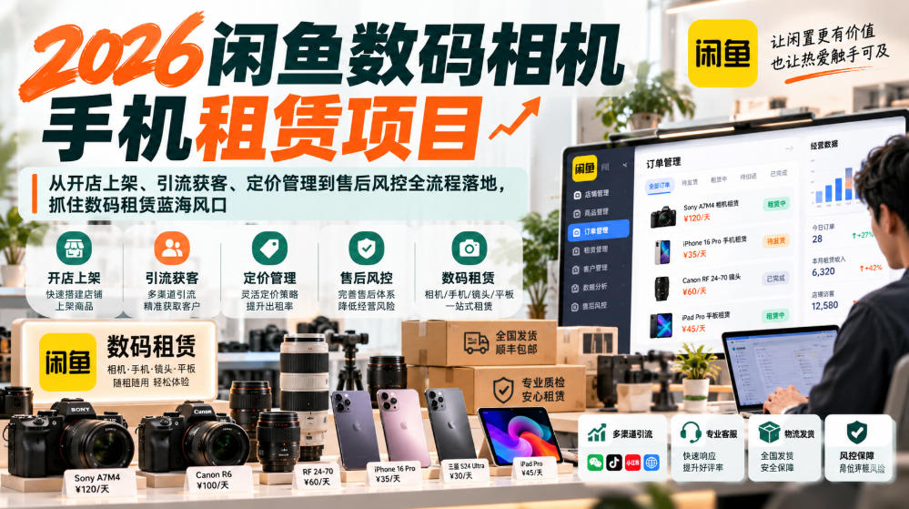 2026闲鱼数码相机手机租赁项目，从开店上架、引流获客、定价管理到售后风控全流程落地，抓住数码租赁蓝海风口-爱搭资源网