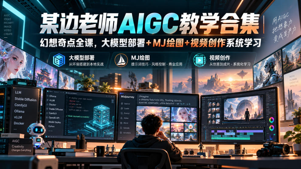 某边老师AIGC教学合集｜幻想奇点全课，大模型部署+MJ绘图+视频创作系统学习-爱搭资源网