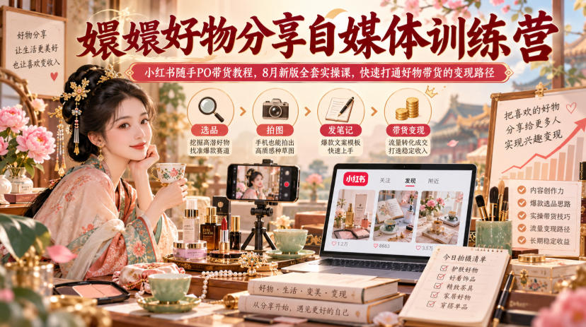 嬛嬛好物分享自媒体训练营｜小红书随手PO带货教程，8月新版全套实操课，快速打通好物带货的变现路径-爱搭资源网