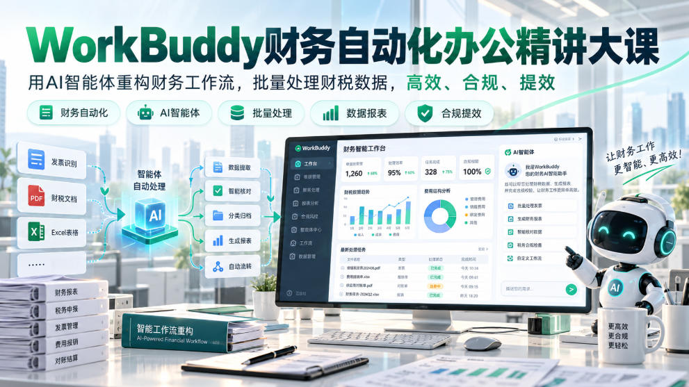 WorkBuddy财务自动化办公精讲大课，用AI智能体重构财务工作流，批量处理财税数据，高效、合规、提效-爱搭资源网