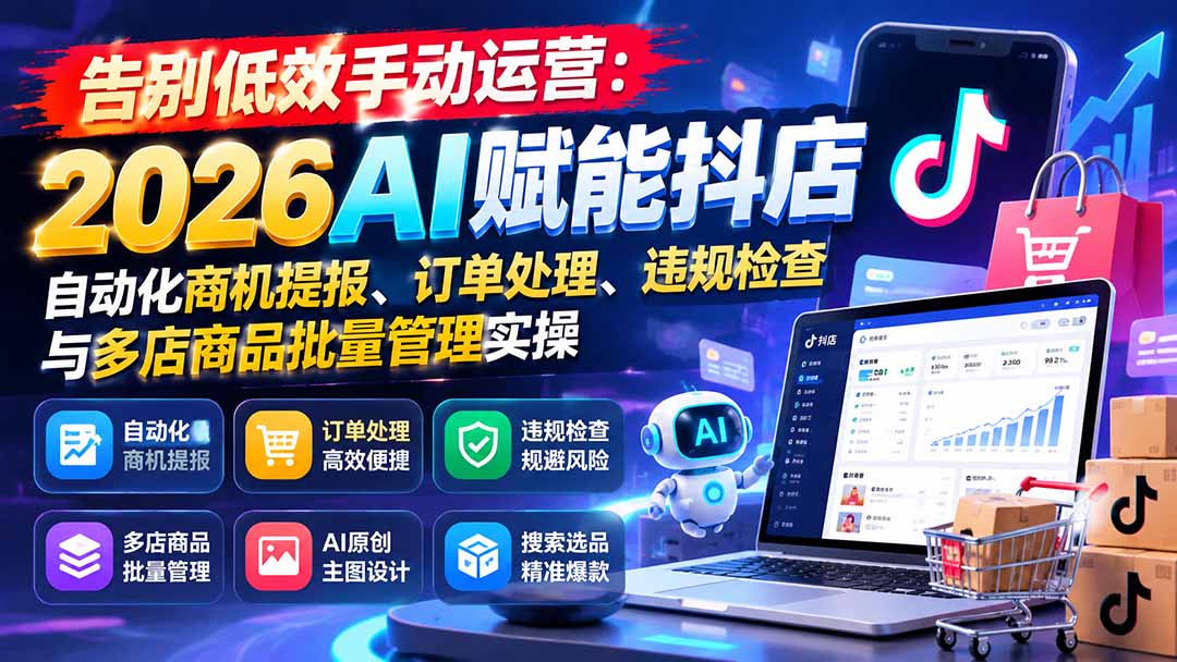 告别低效手动运营：2026AI赋能抖店自动化商机提报、订单处理、违规检查与多店商品批量管理实操-爱搭资源网