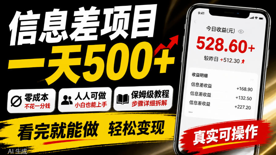 信息差项目一天500+，零成本，人人可做，保姆级教程，看完就能做【揭秘】-爱搭资源网