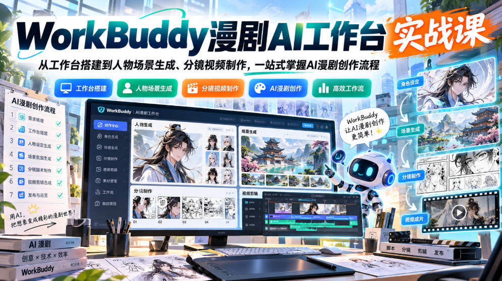 WorkBuddy漫剧AI工作台实战课：从工作台搭建到人物场景生成、分镜视频制作，一站式掌握AI漫剧创作流程-爱搭资源网