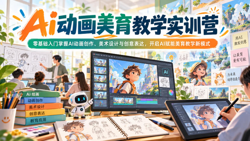 Ai动画美育教学实训营，零基础入门掌握AI动画创作、美术设计与创意表达，开启AI赋能美育教学新模式-爱搭资源网