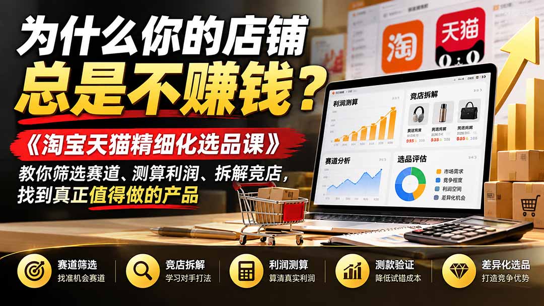 为什么你的店铺总是不赚钱？《淘宝天猫精细化选品课》教你筛选赛道、测算利润、拆解竞店，找到真正值得做的产品-爱搭资源网