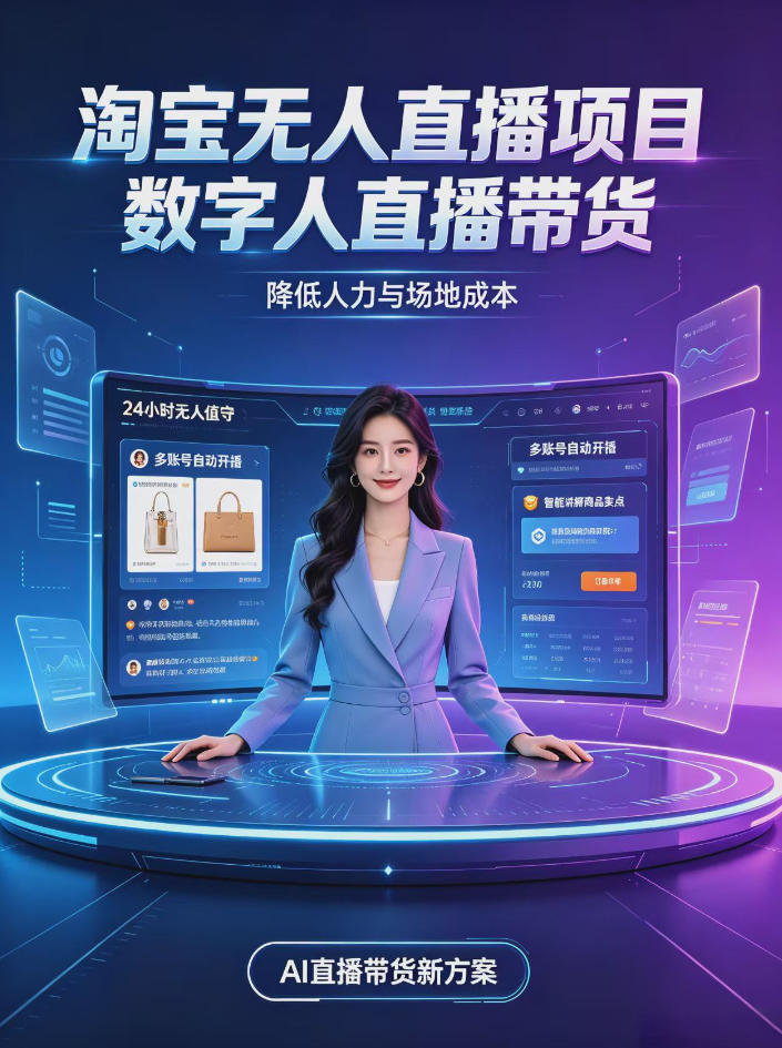 淘宝AI无人直播带货，24小时自动开播低门槛副业，无需真人长时间出镜，持续引流出单【揭秘】-爱搭资源网