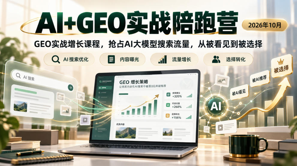AI+GEO实战陪跑营2026年10月，GEO实战增长课程，抢占AI大模型搜索流量，从被看见到被选择-爱搭资源网