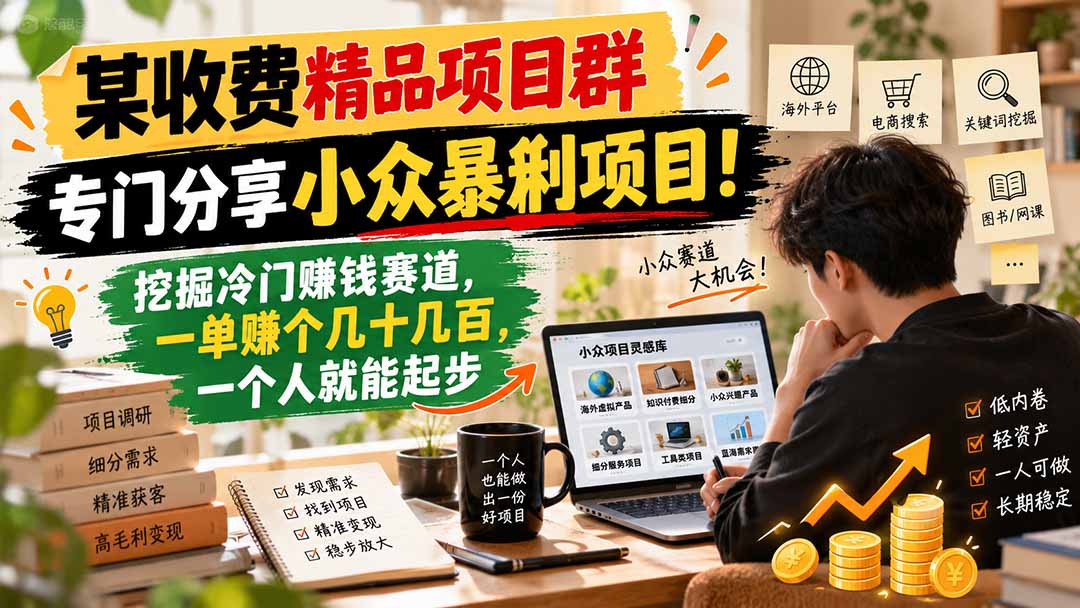 某收费精品项目群，专门分享小众暴俐项目！挖掘冷门赚钱赛道，一单赚个几十几百，一个人就能起步-爱搭资源网