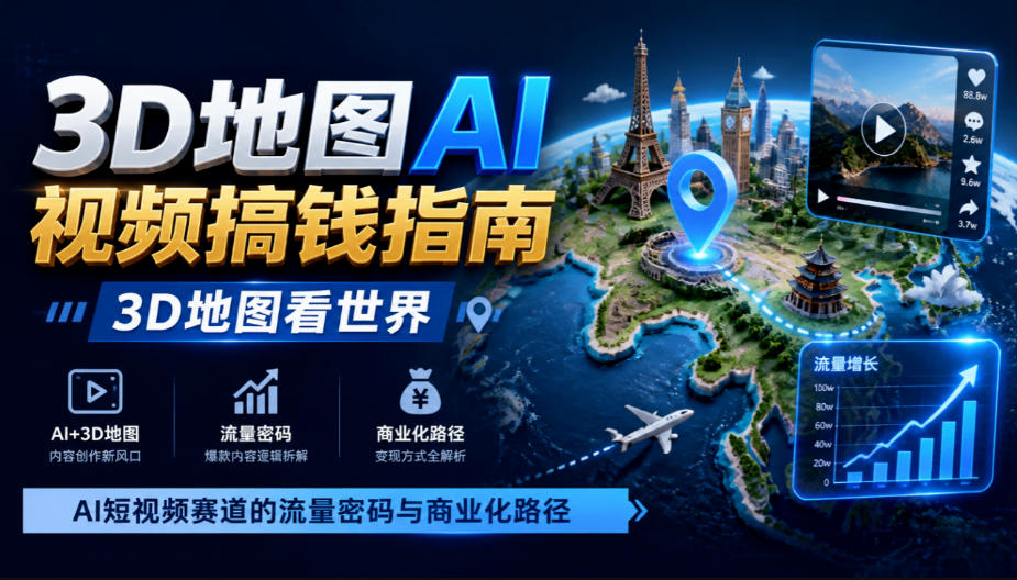 3D地图AI视频搞钱指南，3D地图看世界，AI短视频赛道的流量密码与商业化路径【文档】-爱搭资源网