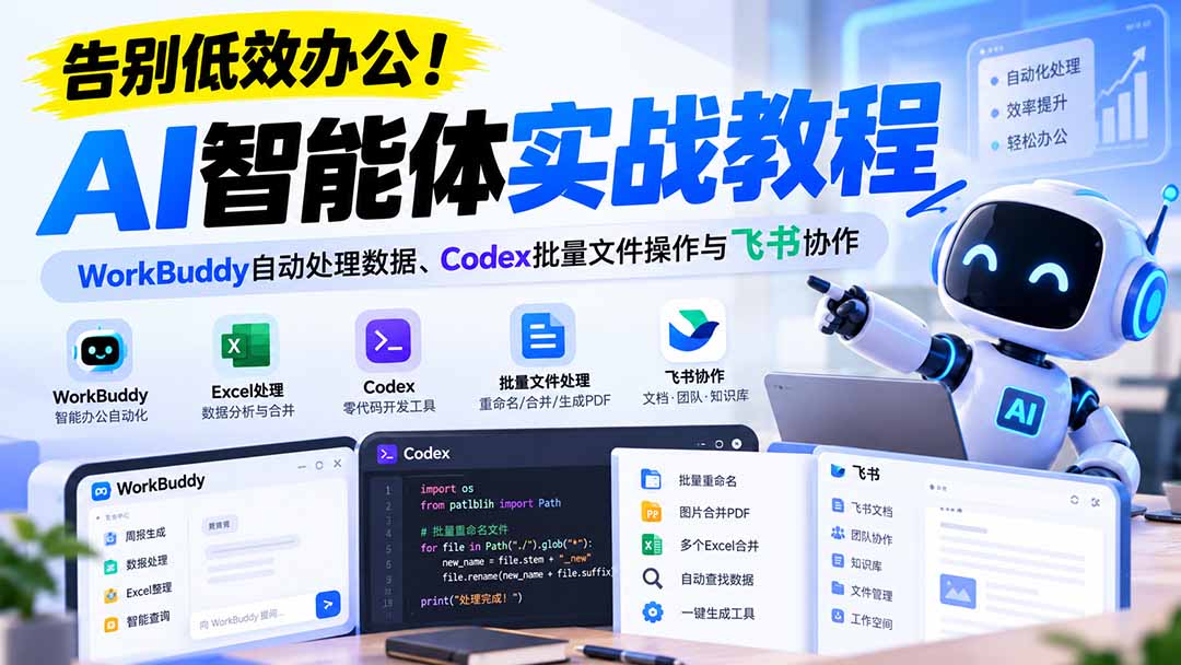 【无水印】告别低效办公！《AI智能体实战教程》WorkBuddy自动处理数据、Codex批量文件操作与飞书协作-爱搭资源网