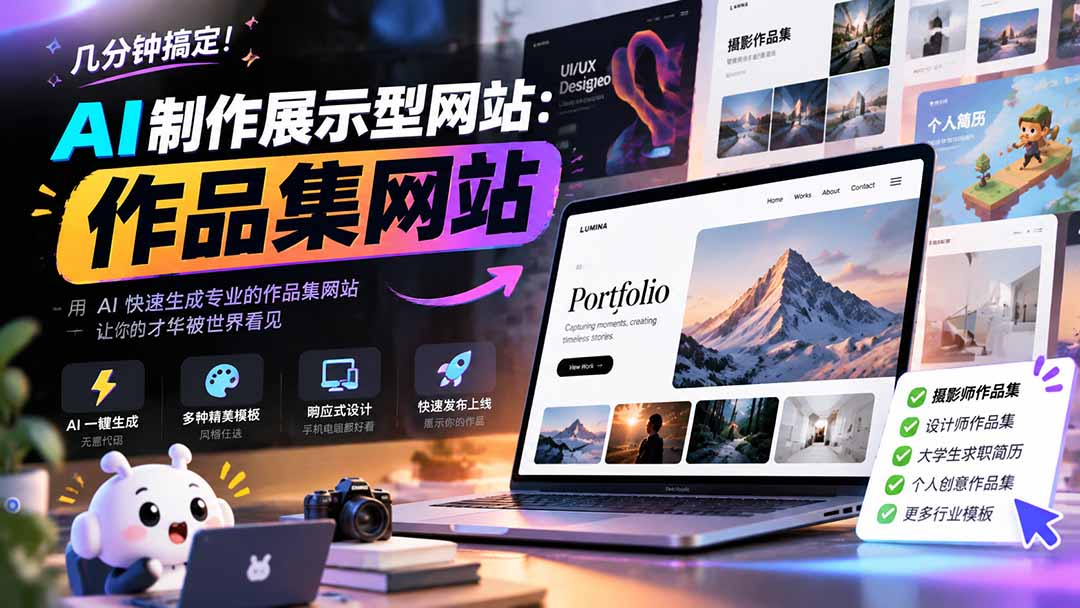 几分钟搞定，AI制作展示型网站制作：作品集网站，用AI快速生成专业的作品集网站，接单变现！-爱搭资源网