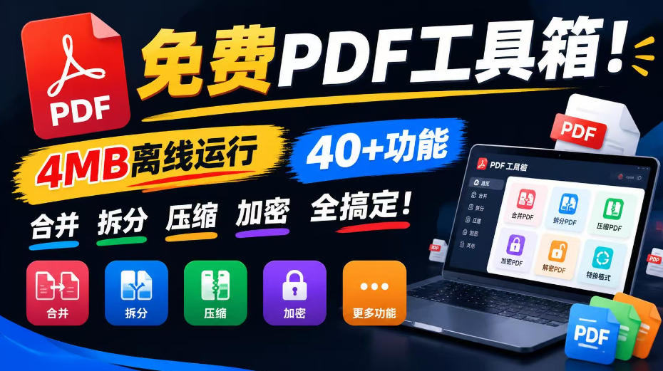 免费PDF工具箱！4MB离线运行，40+功能，合并拆分压缩加密全搞定！-爱搭资源网